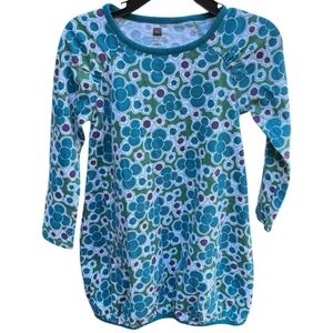 Tea Collection Girls Size 3 Long Sleeve Dress Blue Green Cotton Floral